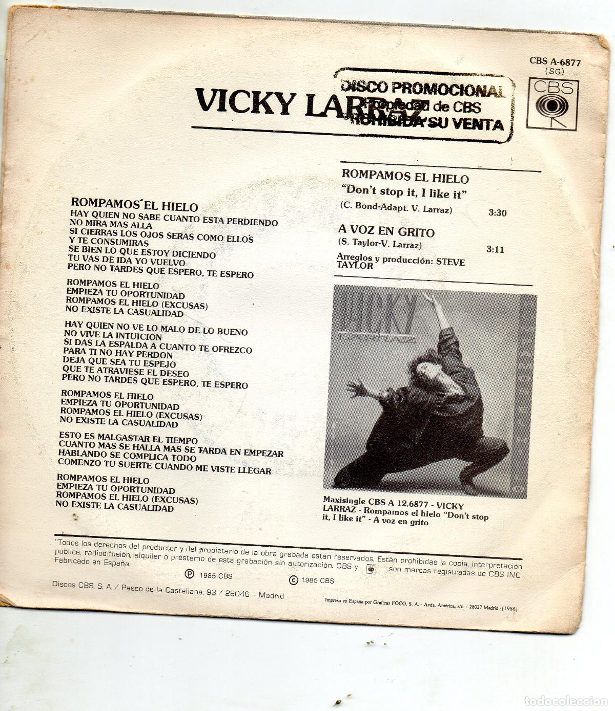 Discos de vinilo: VICKY LARRAZ - ROMPAMOS EL HIELO - SINGLE - Foto 2