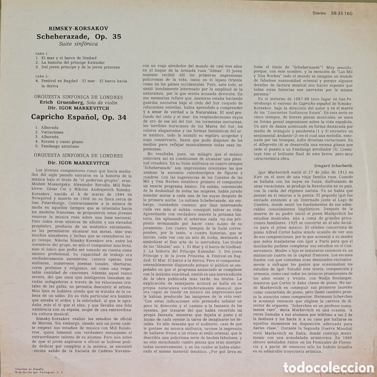 Discos de vinilo: Scheherazade. Caprichos espa&ntilde;oles. Rimsky Korsakov. - Foto 2