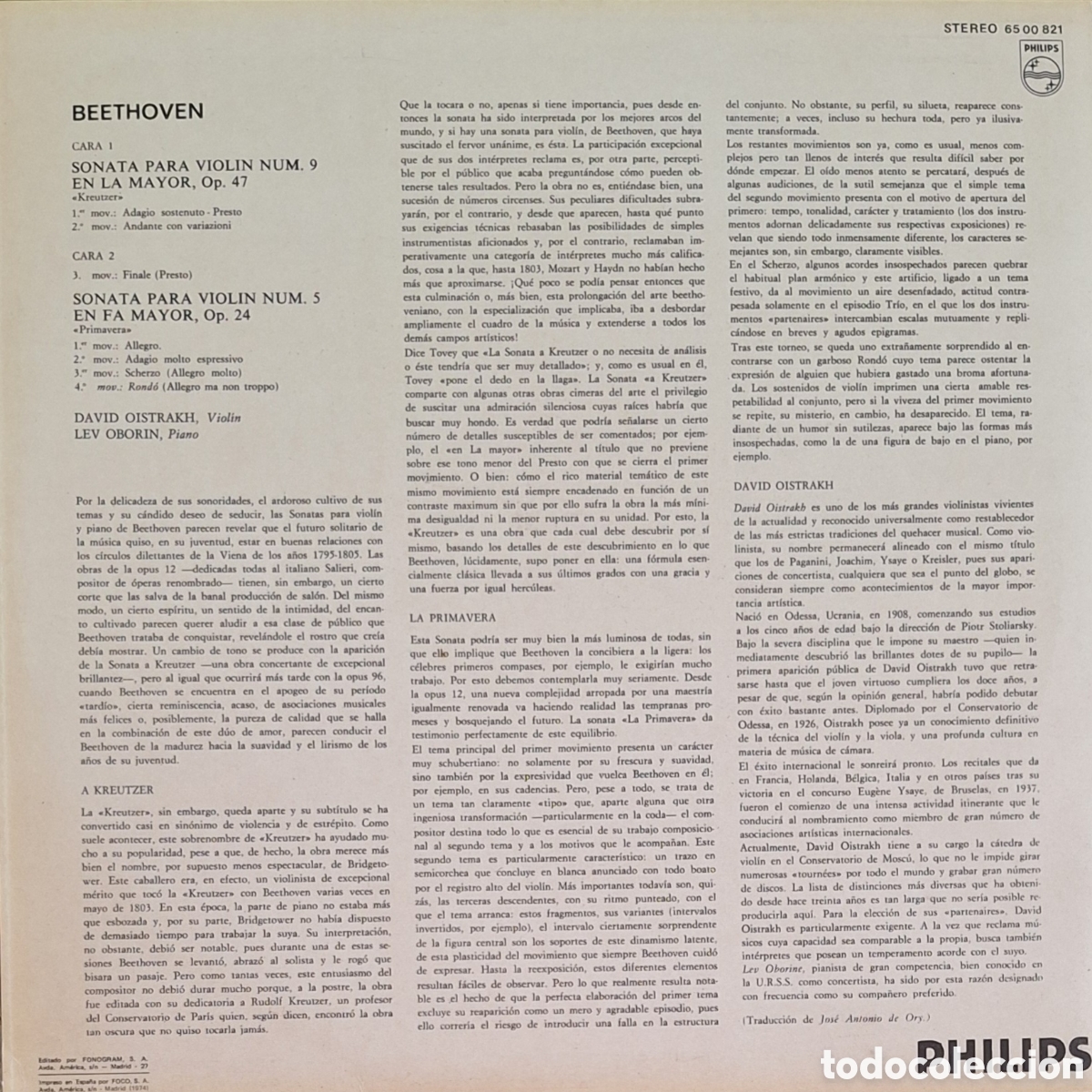 Discos de vinilo: Sonata a Kreutzer&bull;Sonata de Primavera - Foto 2