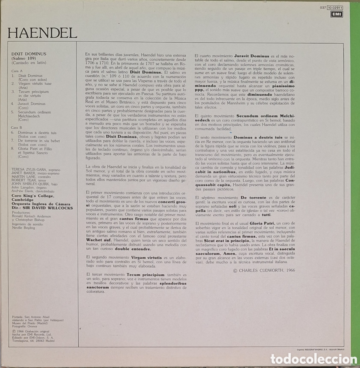 Discos de vinilo: Dixit dominus. Haendel. Dtor: David Willcocks - Foto 2