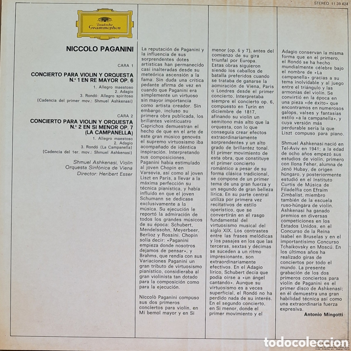 Discos de vinilo: Conciertos para viol&iacute;n Nos. 1 y 2. - Foto 2