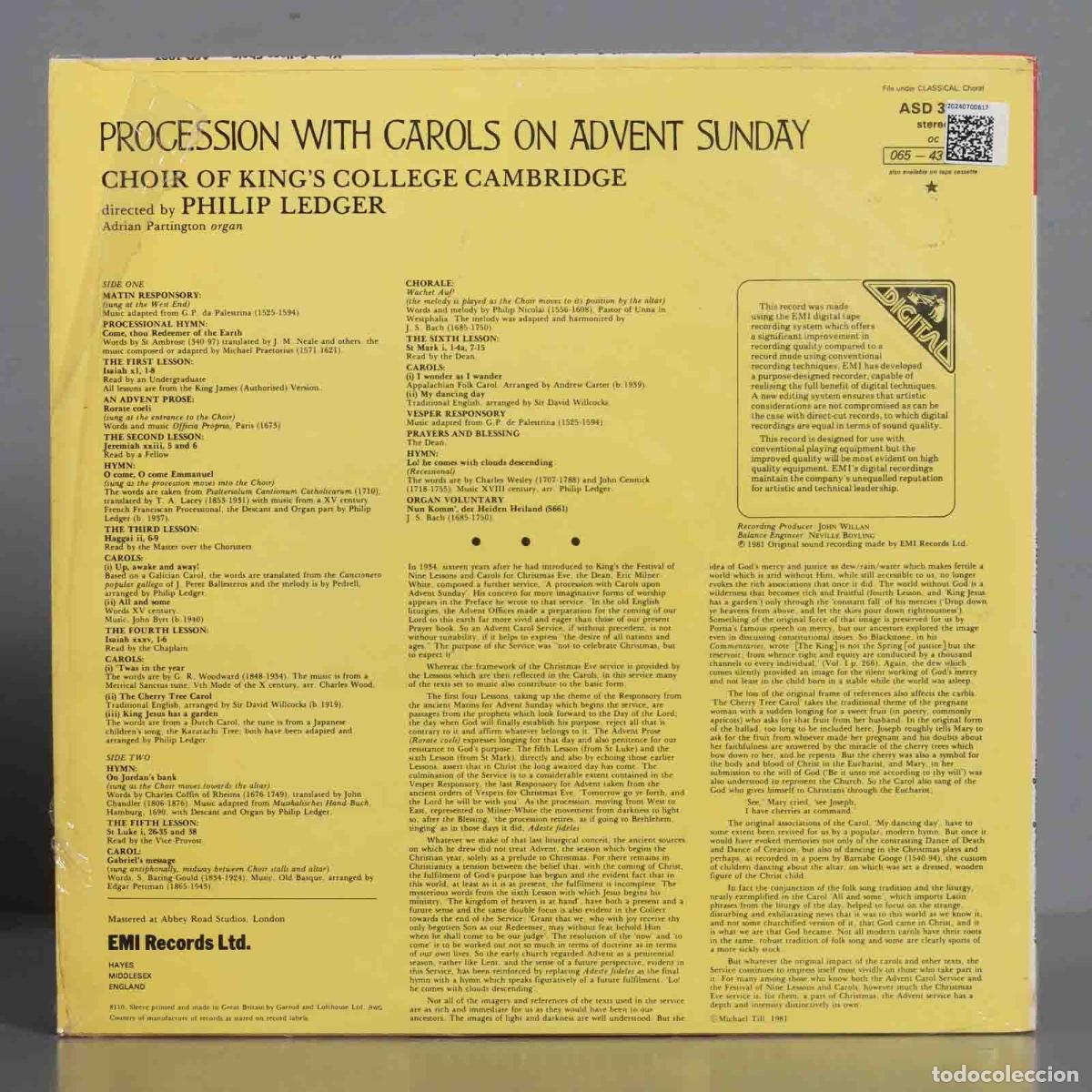 Discos de vinilo: LP. Procession With Carols On Advent Sunday - Foto 2