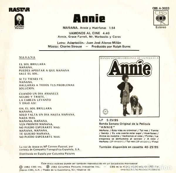 Discos de vinilo: Annie y Huerfanas &ndash; Ma&ntilde;ana (Version Castellano) - Foto 2