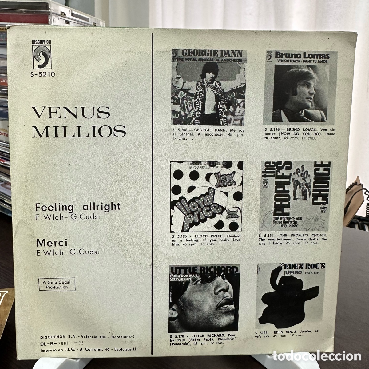 Discos de vinilo: Venus Millios - Feeling Allright (7&rdquo;, Single) - Foto 2