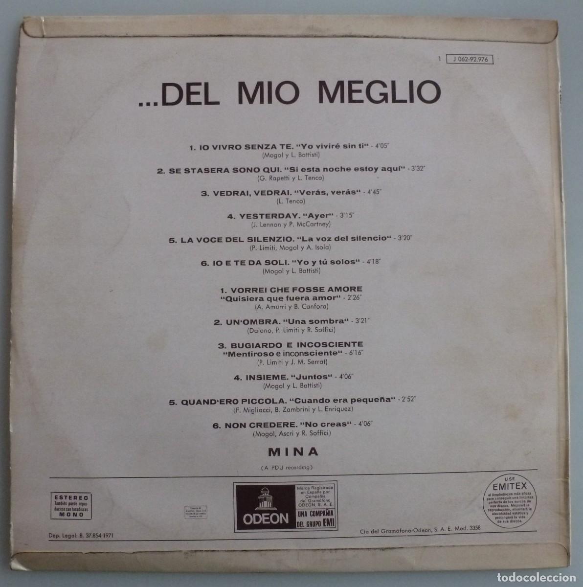 Discos de vinilo: MINA - &hellip;DEL MIO MEGLIO (LP EMI-ODEON 1971 ESPA&Ntilde;A) - Foto 2