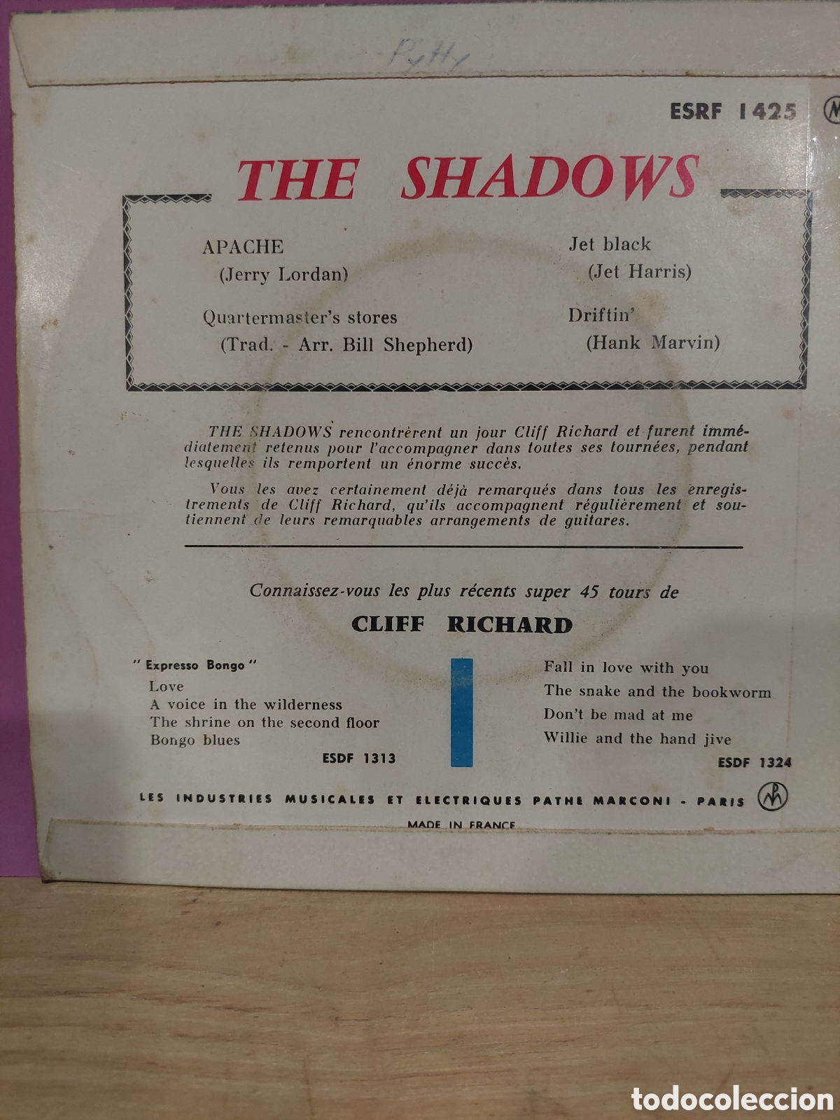 Discos de vinilo: SINGLE THE SHADOWS AOACHE,JET BLACK,QUARTERMASTER, - Foto 2