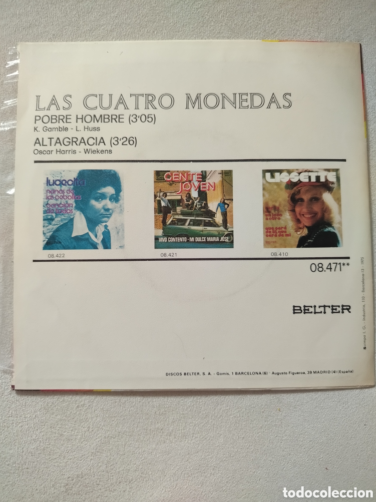Discos de vinilo: Single Las Cuatro Monedas - Foto 2