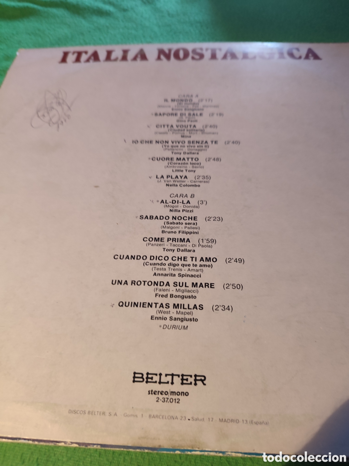 Discos de vinilo: Italia Nost&aacute;lgica - Varios Belter - Foto 2