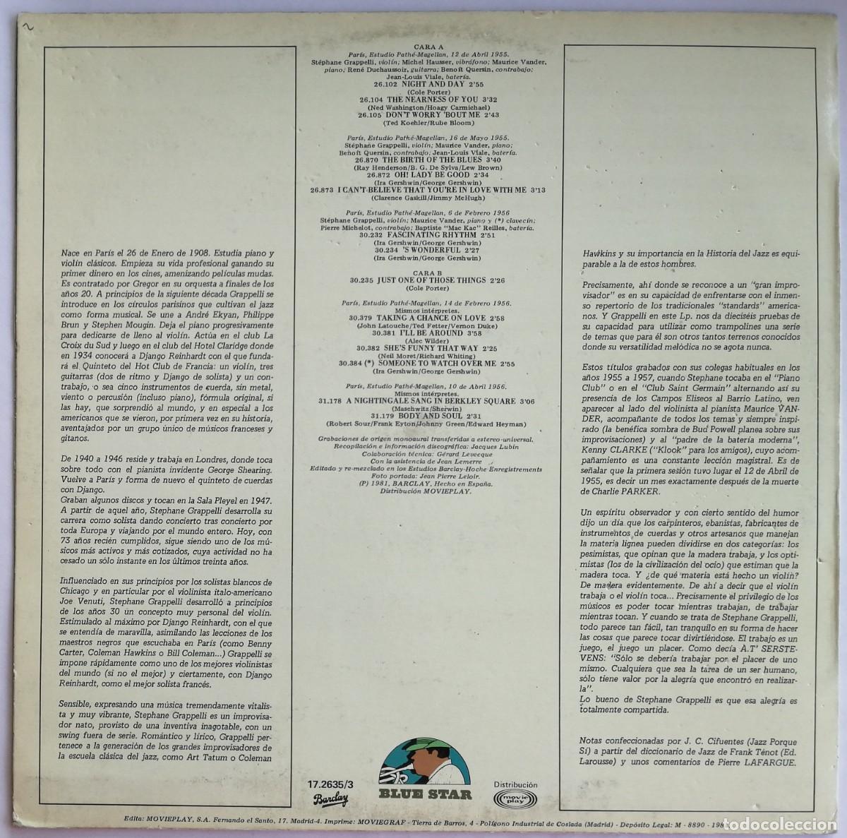 Discos de vinilo: St&eacute;phane Grappelli, Improvisations Vol.1, Blue Star 17.2635/3 - Foto 2