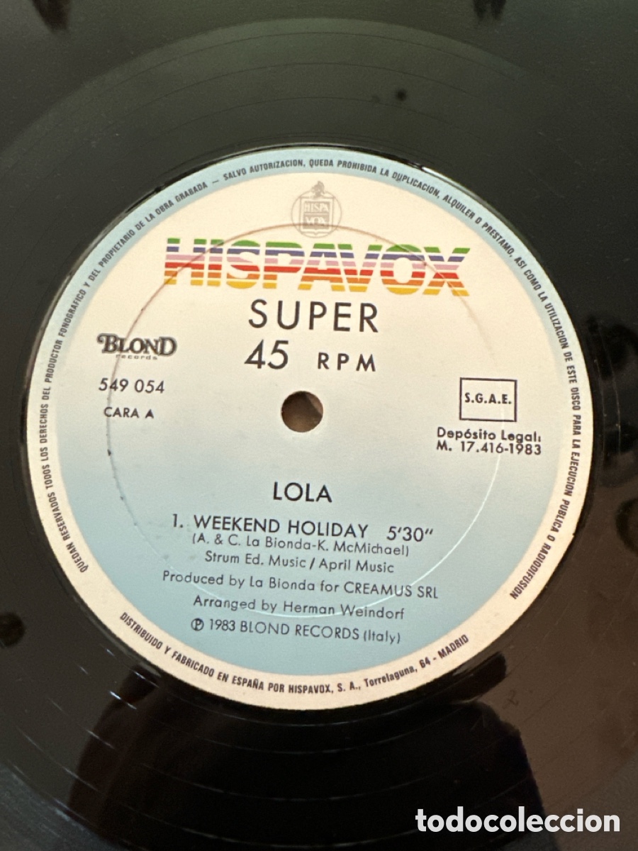 Discos de vinilo: LOLA: WEEKEND HOLIDAY 1983 SPAIN - Foto 3