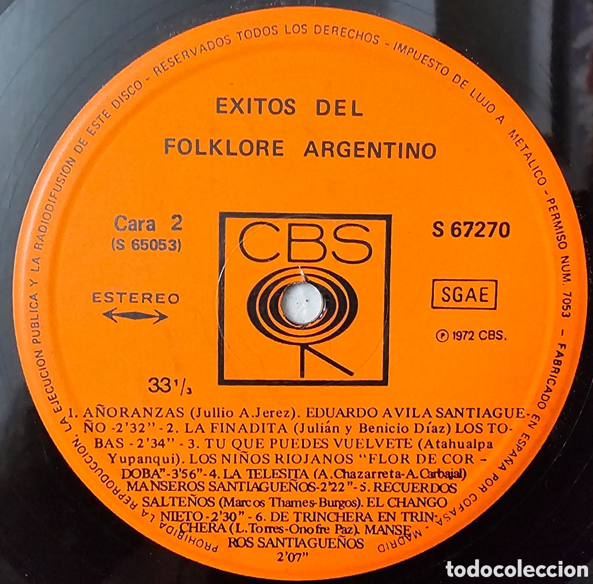Discos de vinilo: 2 LPs V/A EXITOS DEL FOLKLORE ARGENTINO (Espa&ntilde;a - CBS - 1972) - Foto 10