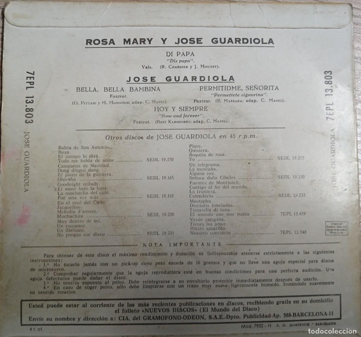 Discos de vinilo: Disco vinilo single Jose Guardiola y Rosa Mary - Foto 2