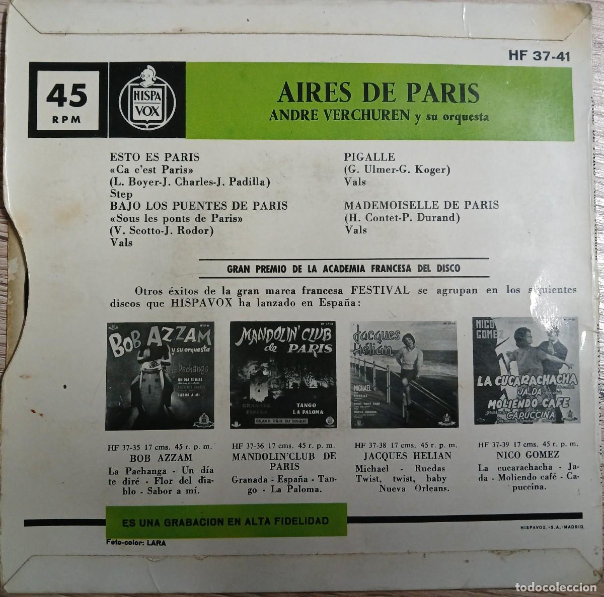 Discos de vinilo: Disco vinilo single Andre Verchuren (Aires de Paris) - Foto 2