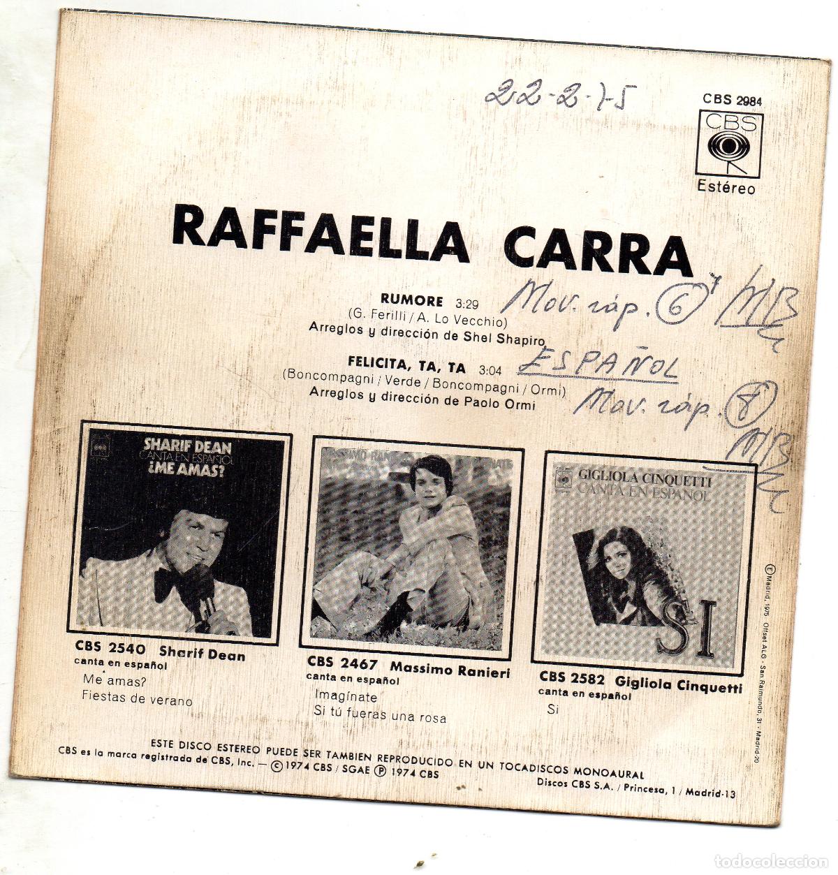 Discos de vinilo: RAFFAELLA CARRA - RUMORE - SINGLE - 1974 - Foto 2