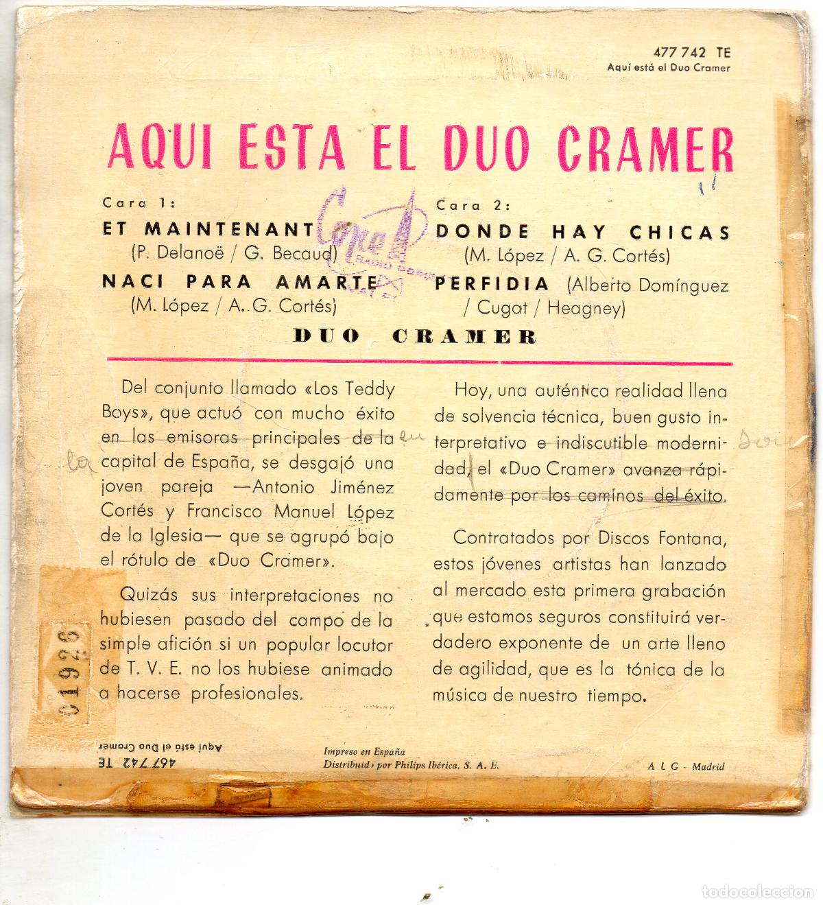 Discos de vinilo: DUO CRAMER - ET MAINTENANT + 3 EP.S - 1962 - Foto 2