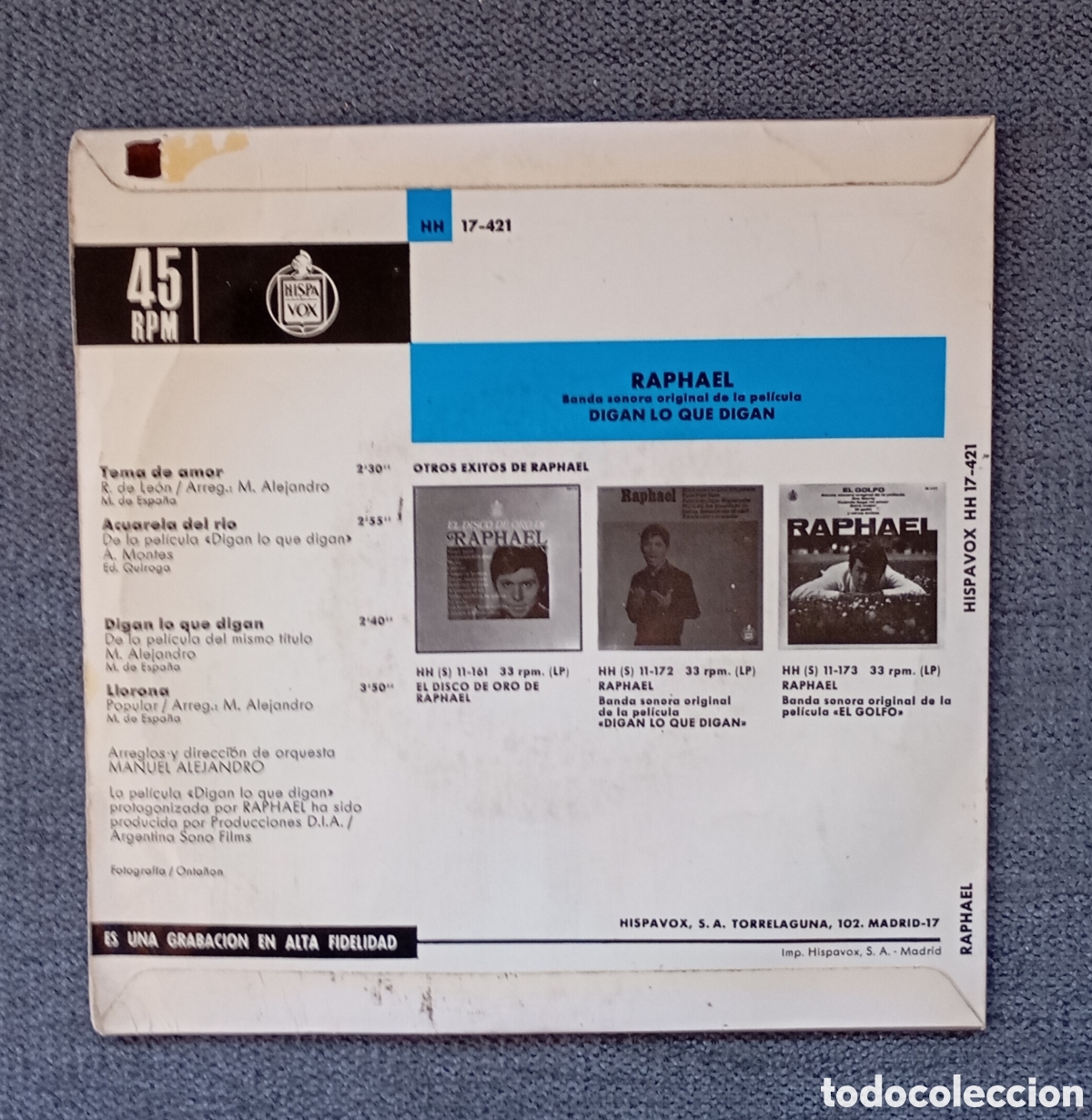 Discos de vinilo: Raphael. Tema De Amor + 3. EPs, a&ntilde;o 1969. - Foto 2