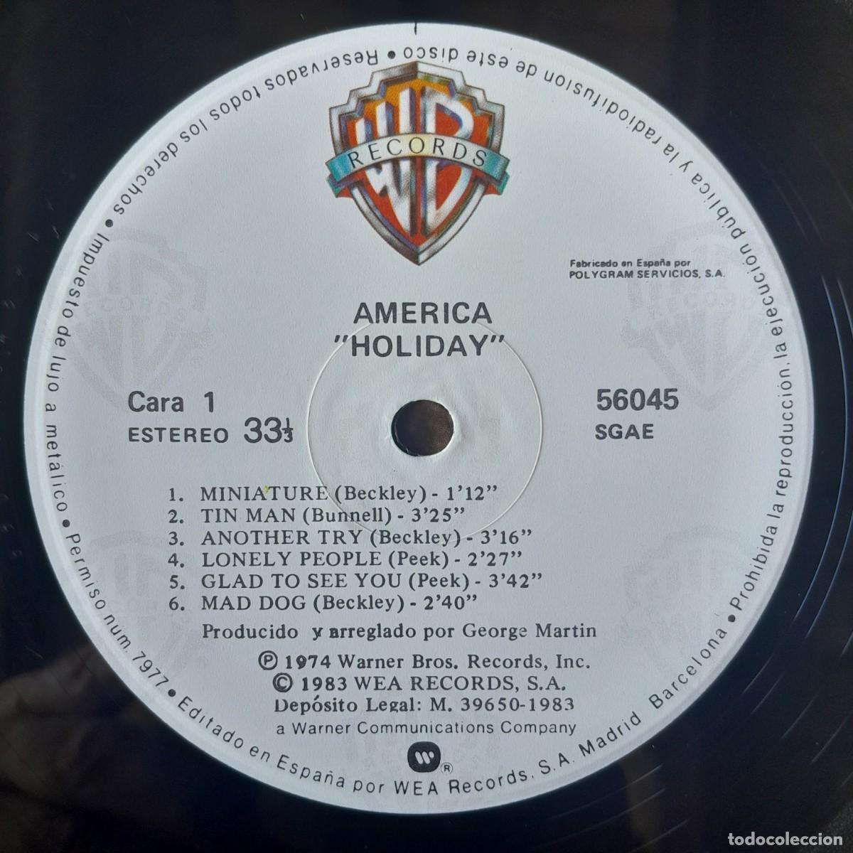 Discos de vinilo: AMERICA : HOLIDAY [WARNER - ESP 1983] LP - Foto 3