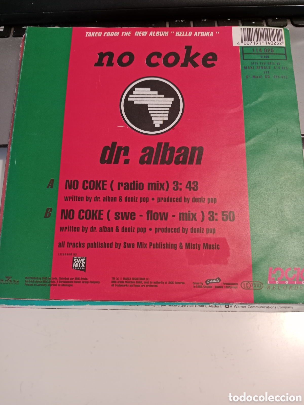 Discos de vinilo: Dr Alban - No coke single - Foto 2