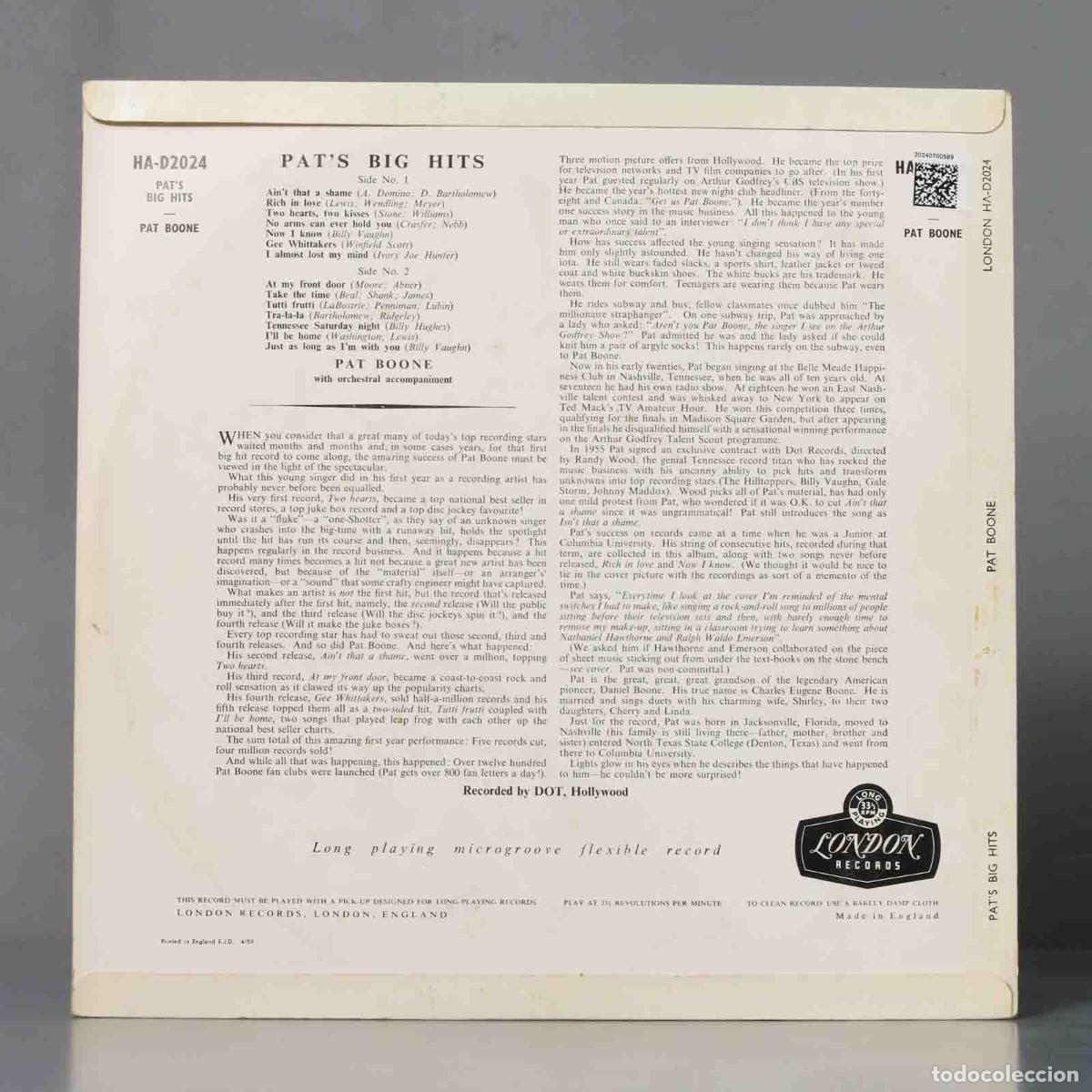 Discos de vinilo: LP. Pat Boone &ndash; Pat&acute;s Big Hits - Foto 2