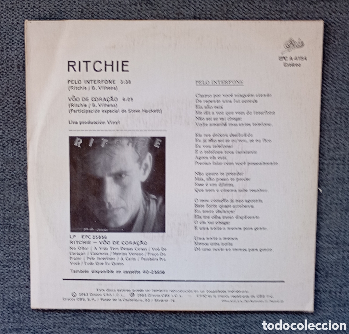 Discos de vinilo: Ritchie. Pelo Interfone/ Voo De Coracao. Single 7&rdquo;, a&ntilde;o 1983. - Foto 2