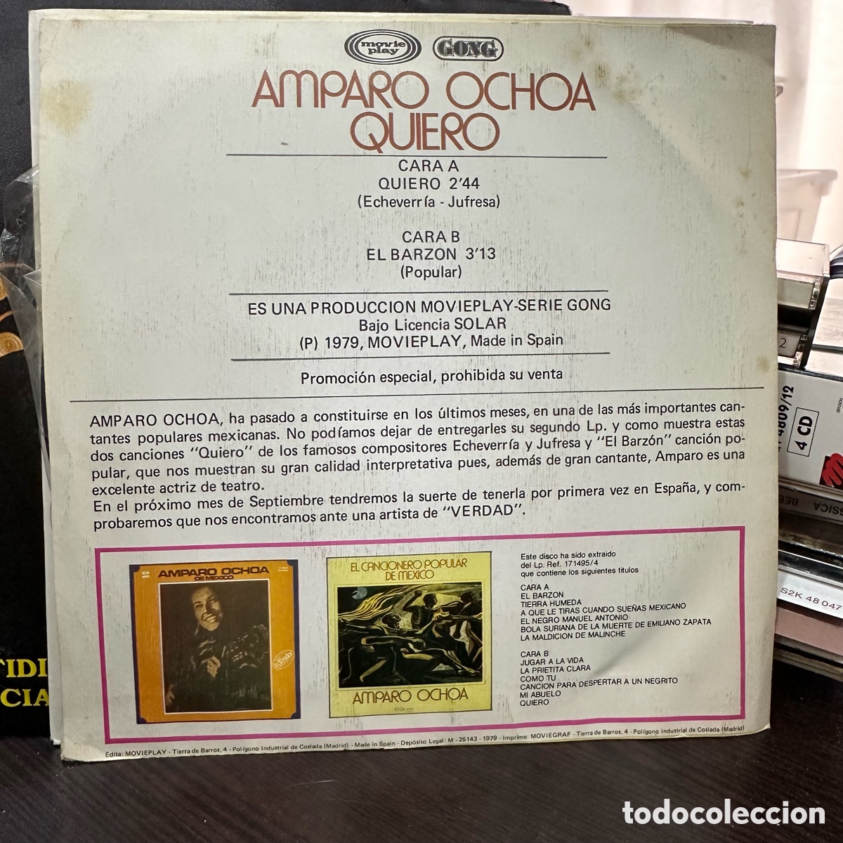 Discos de vinilo: Amparo Ochoa - Quiero (7&rdquo;, Single, Promo) - Foto 2