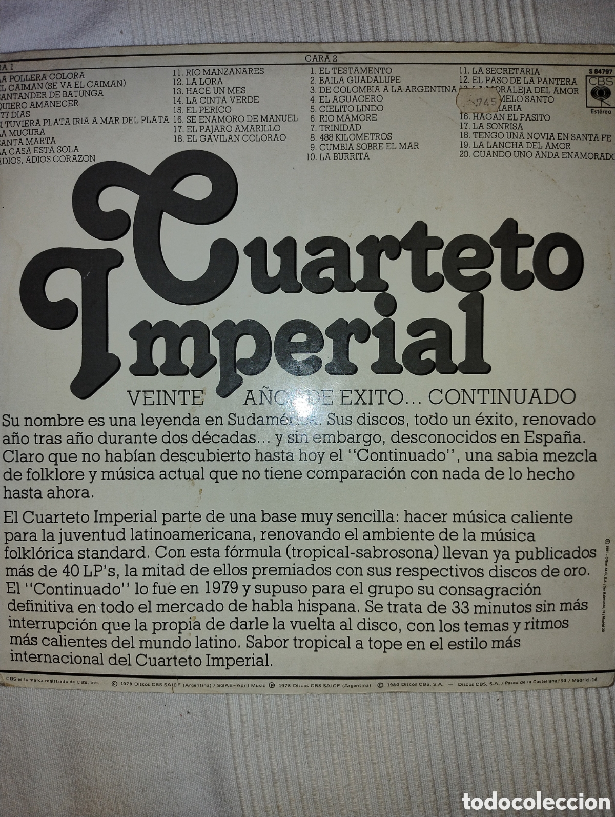 Discos de vinilo: El continuado del cuarteto imperial lp - Foto 3