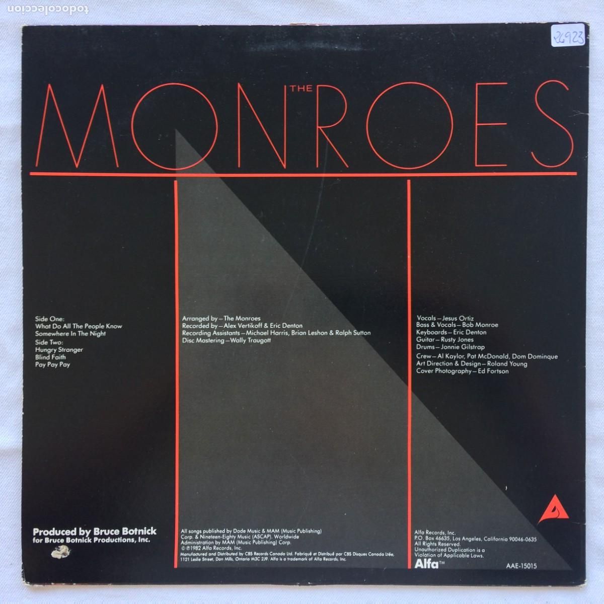 Discos de vinilo: The Monroes &lrm;&ndash; The Monroes Canada 1982 Alfa - Foto 2