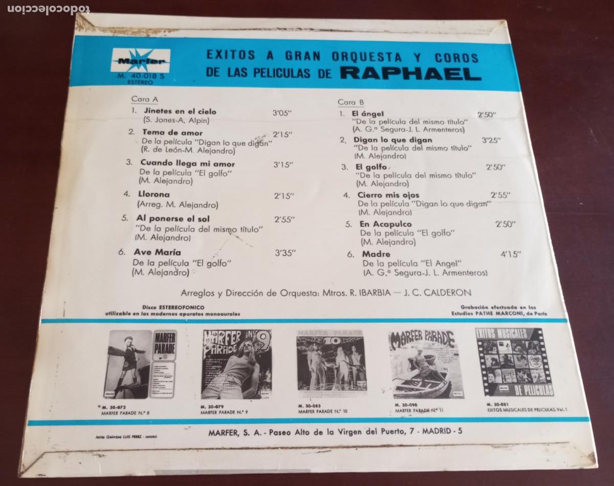 Discos de vinilo: EXITOS DE LAS PELICULAS RAPHAEL - A GRAN ORQUESTA Y COROS - LP - 1968 - Foto 2