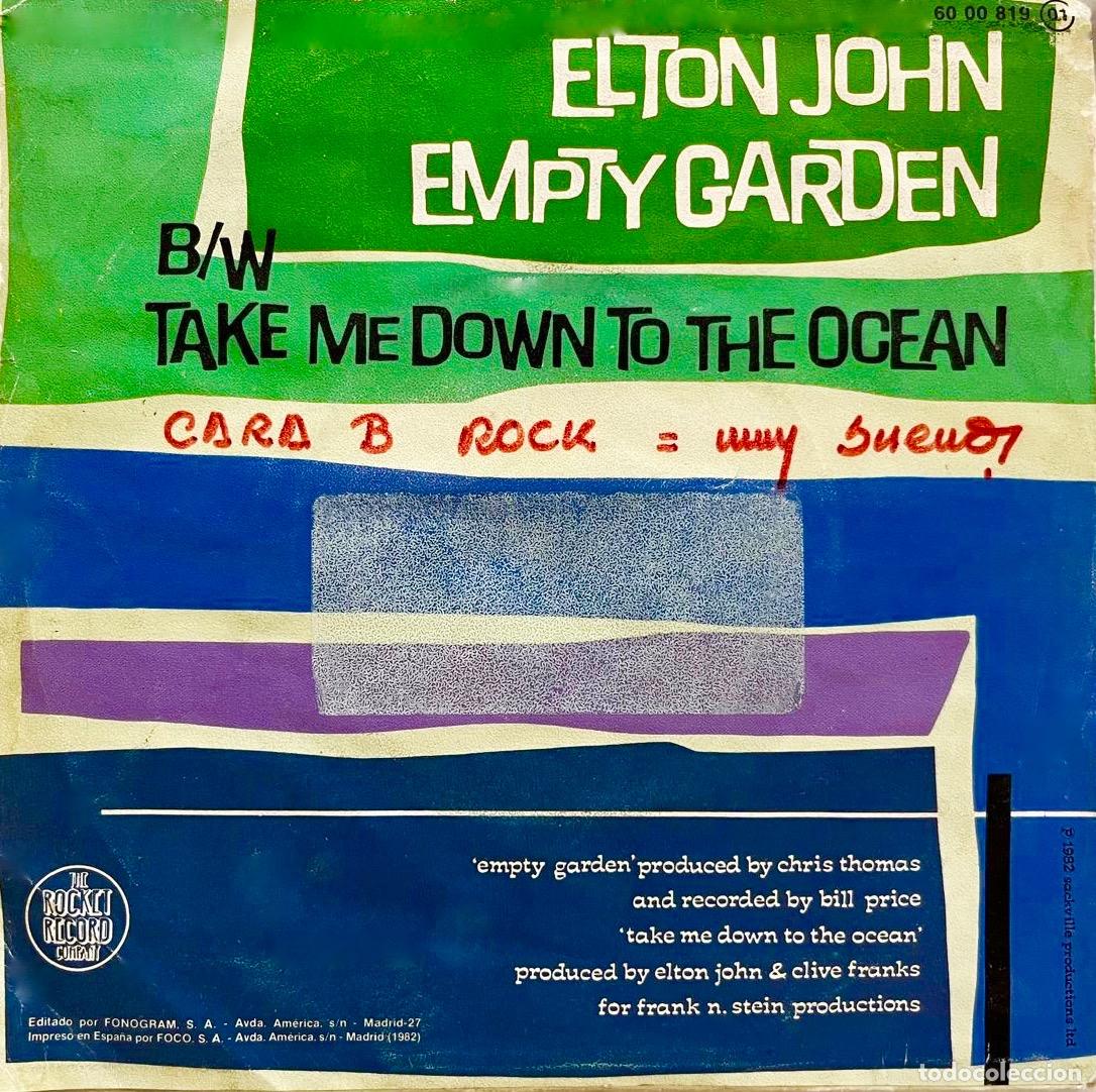 Discos de vinilo: ELTON JOHN. EMPTY GARDEN, JARD&Iacute;N VACIO. SINGLE ORIGINAL ESPA&Ntilde;A - Foto 2
