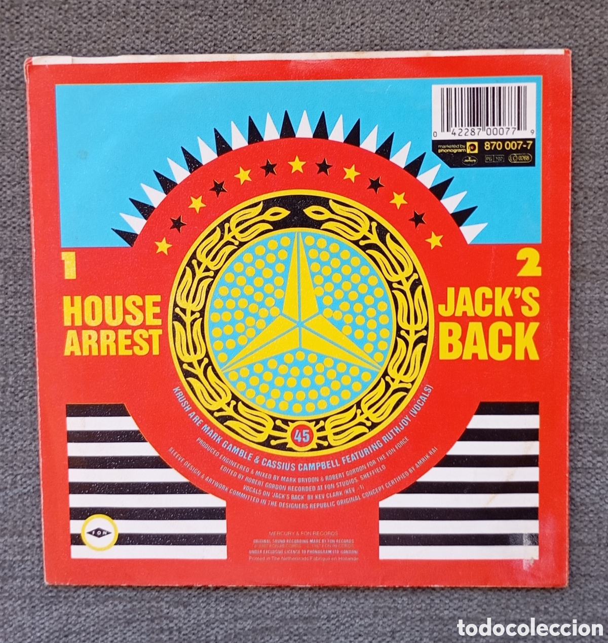 Discos de vinilo: Krush. House Arrest/ Jacks Back. Single 7&rdquo;, a&ntilde;o 1987. - Foto 2