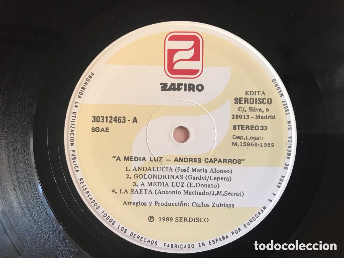 Discos de vinilo: Andr&eacute;s Caparros. A media luz - Foto 3