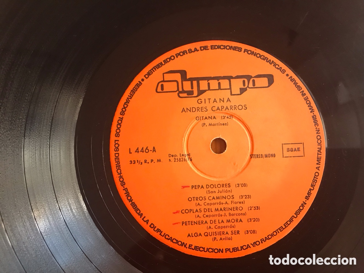 Discos de vinilo: Andr&eacute;s Caparr&oacute;s. Gitana. Solo disco - Foto 1