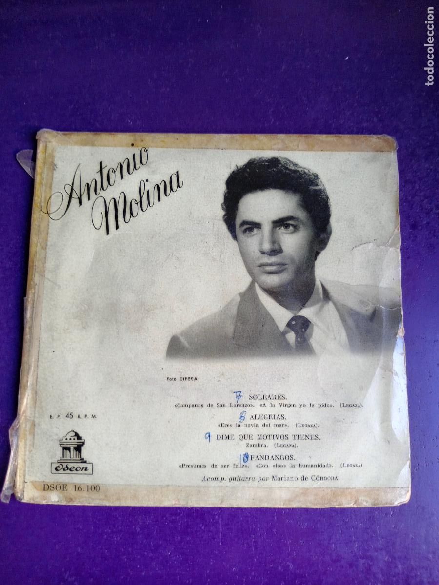Discos de vinilo: ANTONIO MOLINA - SOLEARES +3 - EP ODEON 195? - COPLA - Foto 1