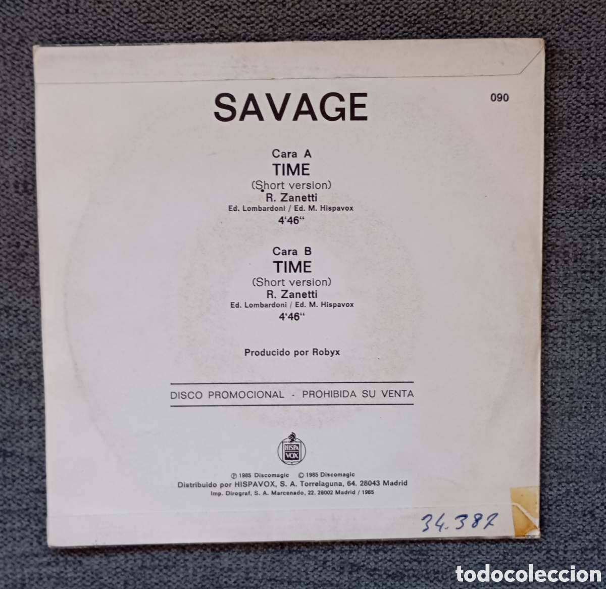 Discos de vinilo: Savage. Time/ Time. Single 7&rdquo;PROMO, a&ntilde;o 1985. - Foto 2
