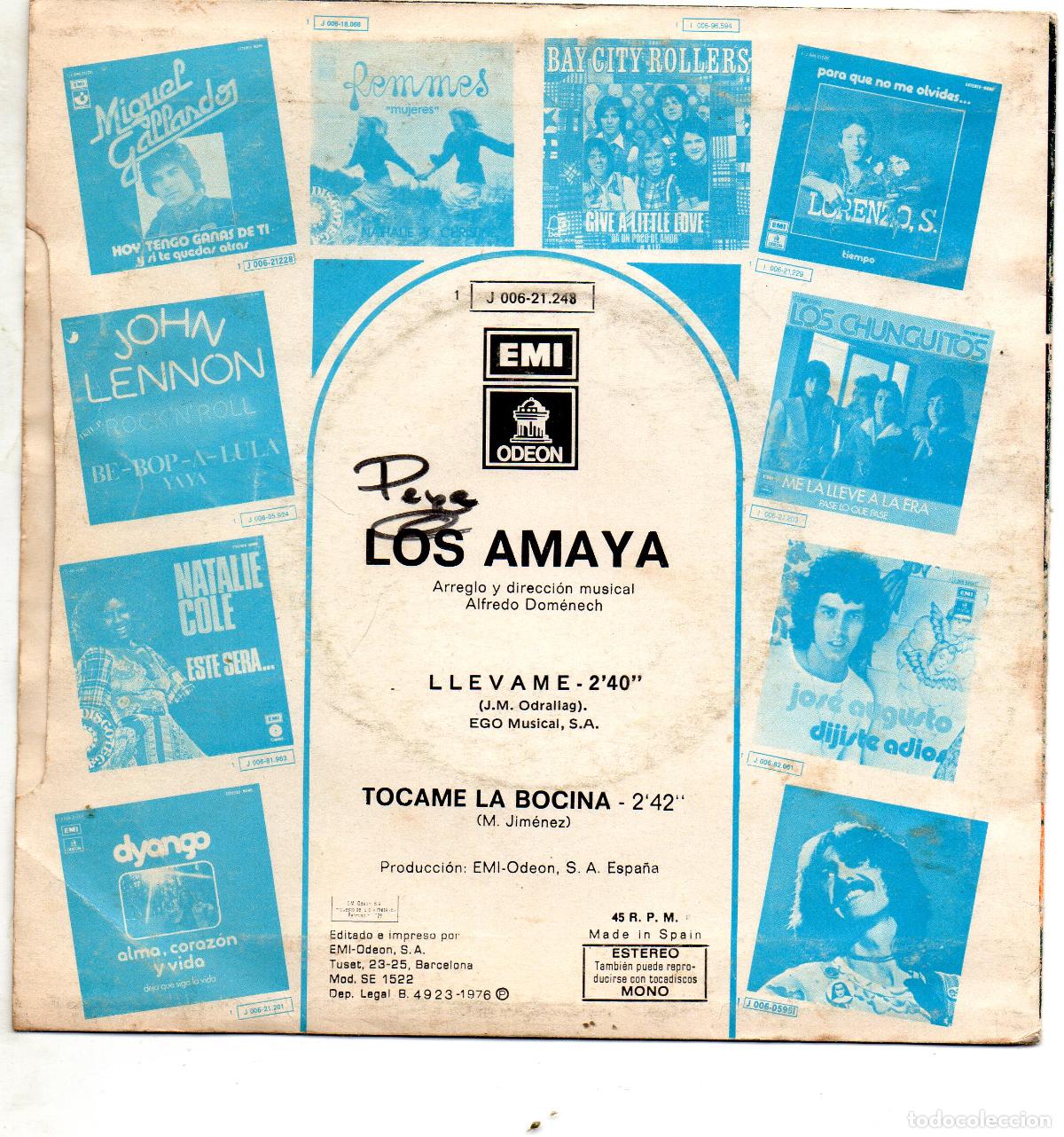 Discos de vinilo: LOS AMAYA - LLEVAME - SINGLE - Foto 2