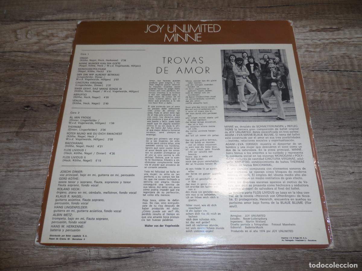 Discos de vinilo: JOY UNLIMITED - MINNE (SPAIN 1976) - Foto 2