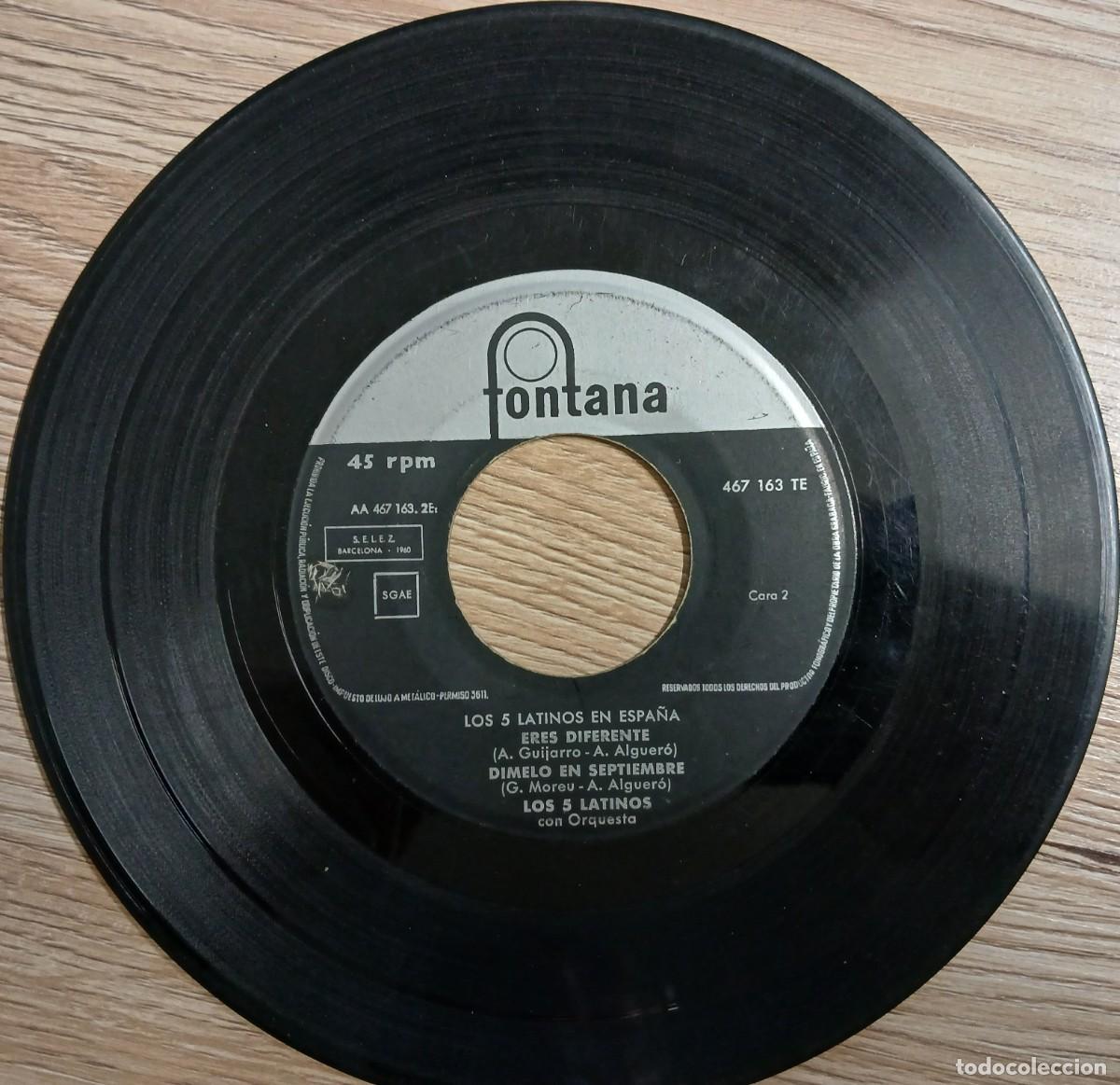 Discos de vinilo: Disco vinilo single Los cinco latinos en Espa&ntilde;a (sin funda) - Foto 2
