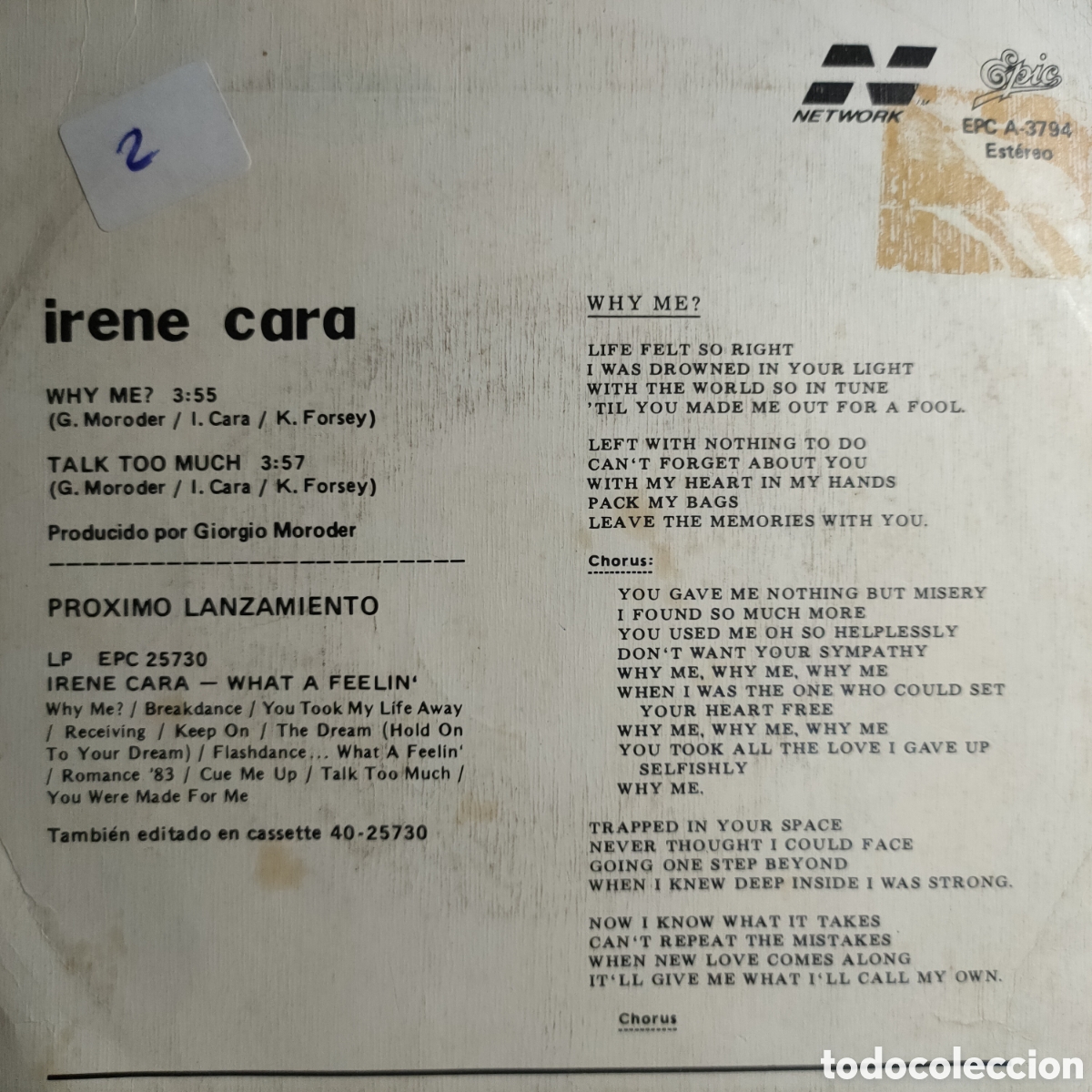 Discos de vinilo: Irene Cara &ndash; Why Me? . 1983 original disco 7&rdquo; vinilo - Foto 2