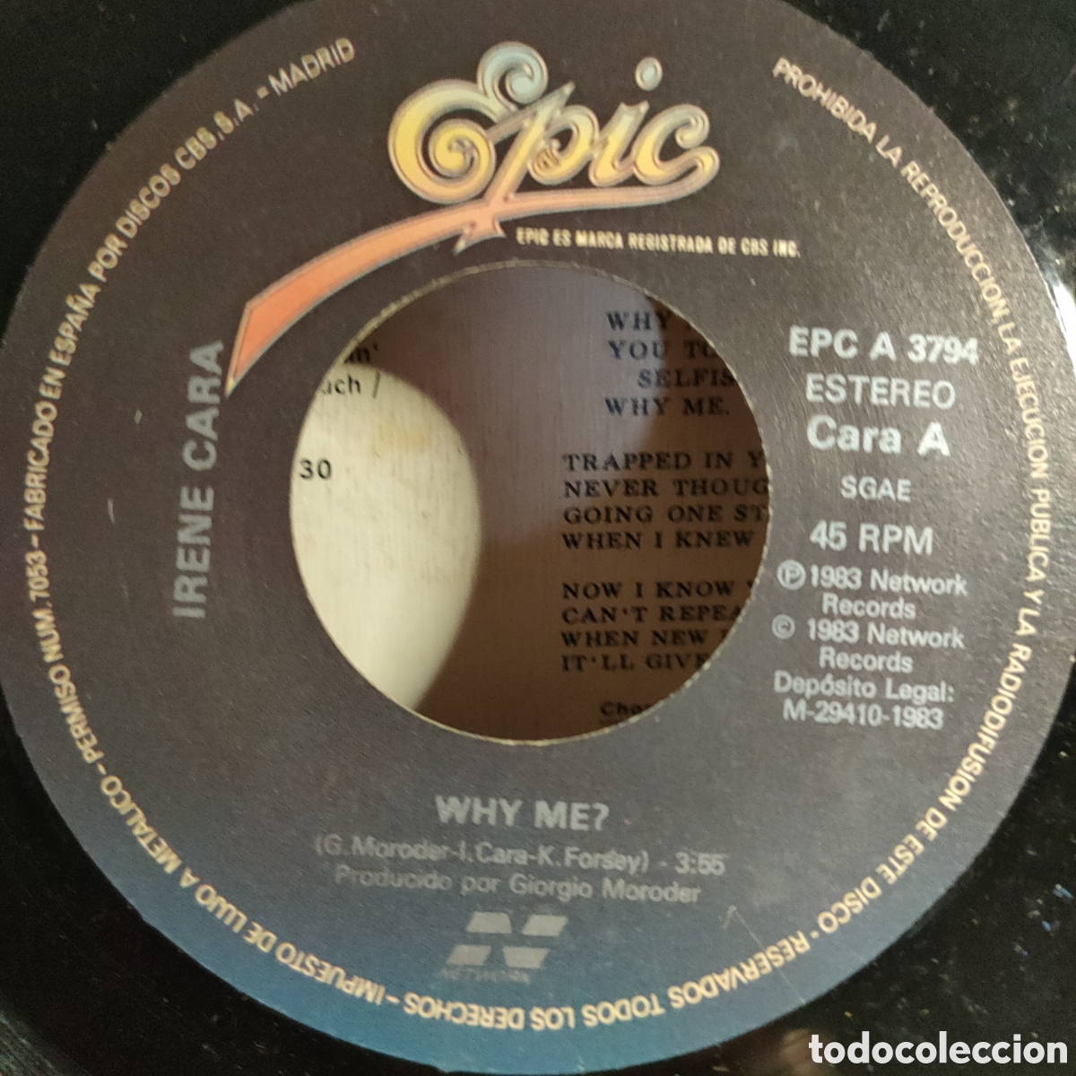Discos de vinilo: Irene Cara &ndash; Why Me? . 1983 original disco 7&rdquo; vinilo - Foto 3