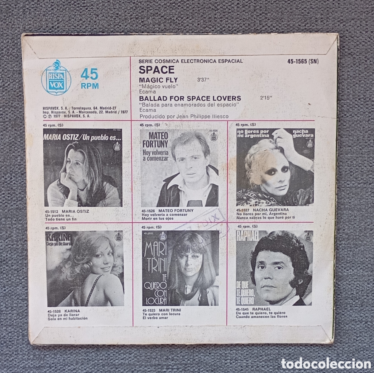 Discos de vinilo: Space. Magic Fly/ Ballad For Space Lovers. Single 7&rdquo;, a&ntilde;o 1977. - Foto 2