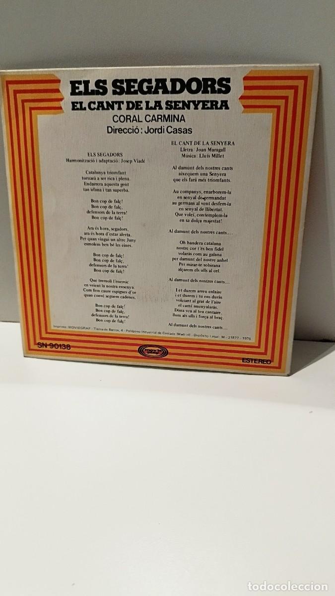 Discos de vinilo: ELS SEGADORS EL CANT DE LA SENYERA. Single - Foto 3