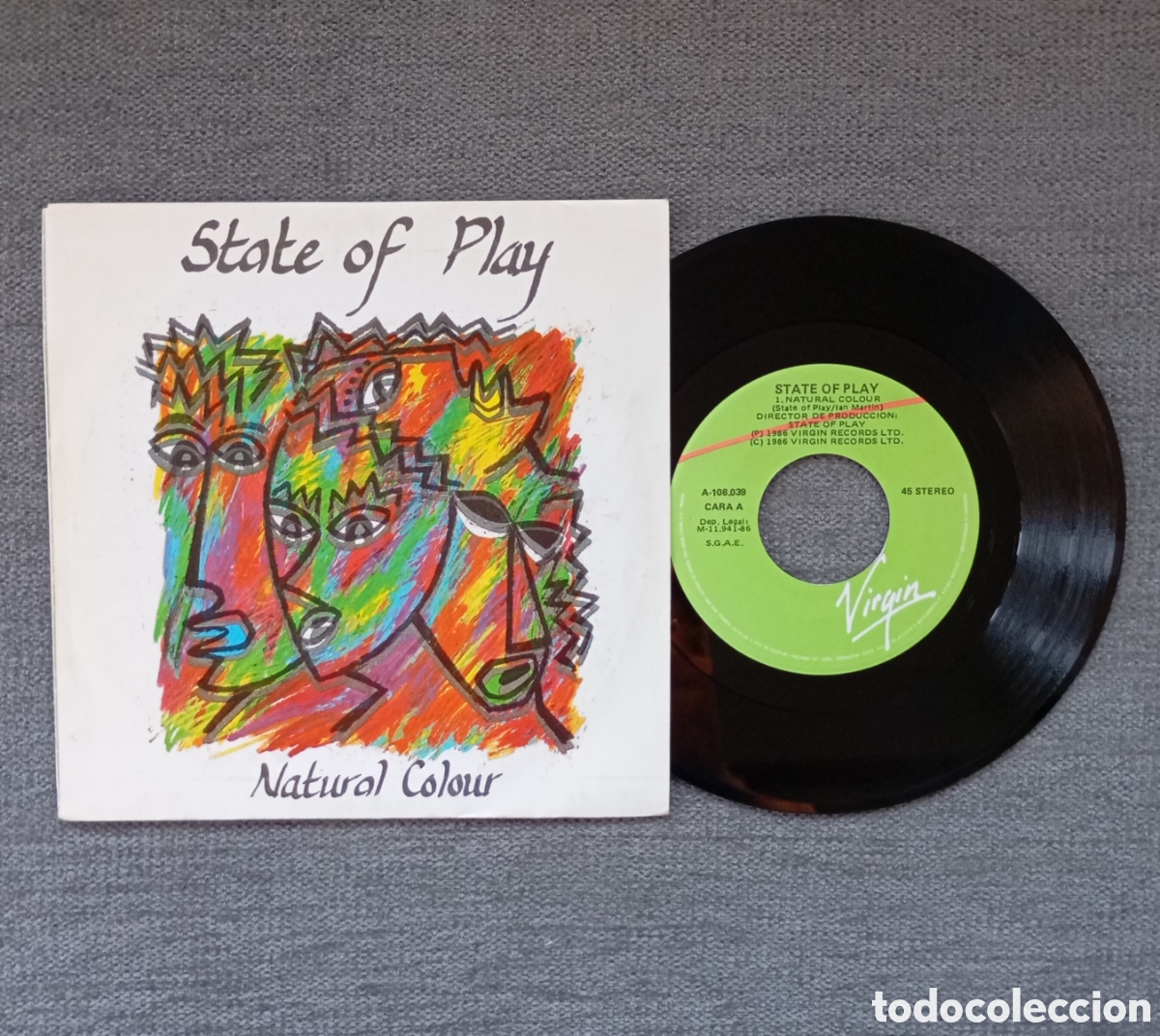 Discos de vinil: State Of Play. Natural Colour/ Lost Souls. Single 7&rdquo;, a&ntilde;o 1986.