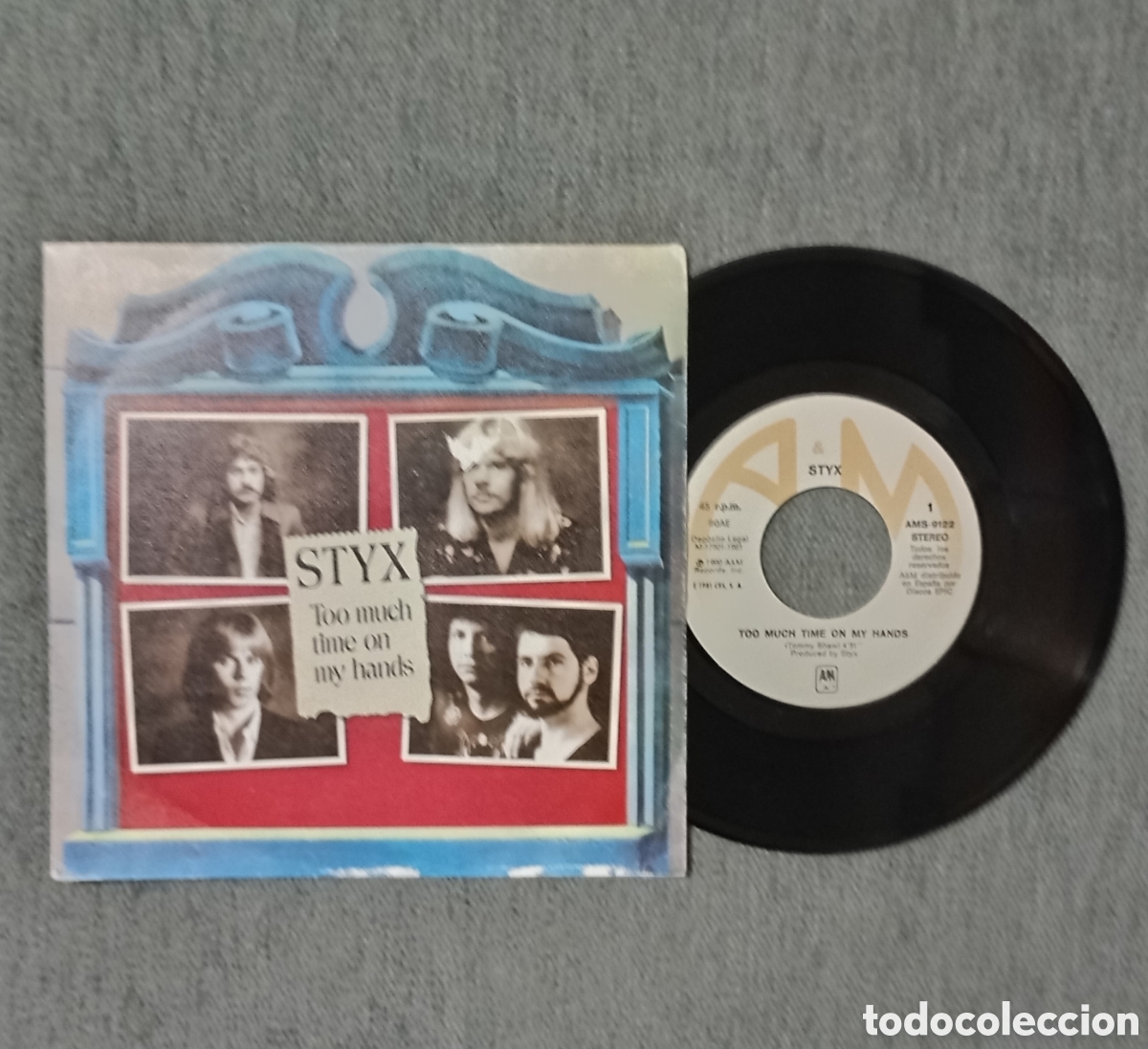 Discos de vinil: Styx. Too Much Time On My Hands/ Queen Of Spades. Single 7&rdquo;, a&ntilde;o 1980.