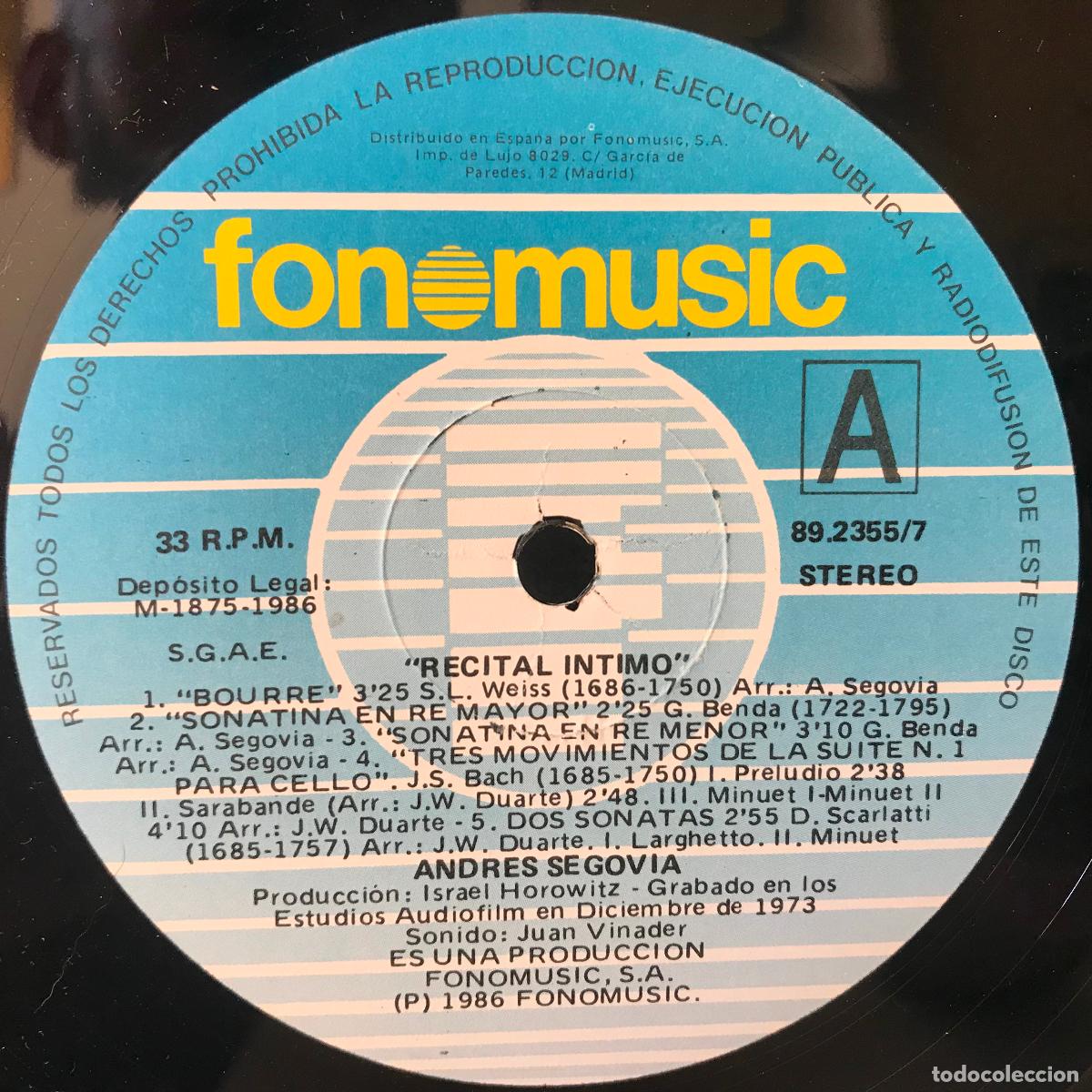 Discos de vinilo: Andr&eacute;s Segovia. Recital &iacute;ntimo - Foto 3