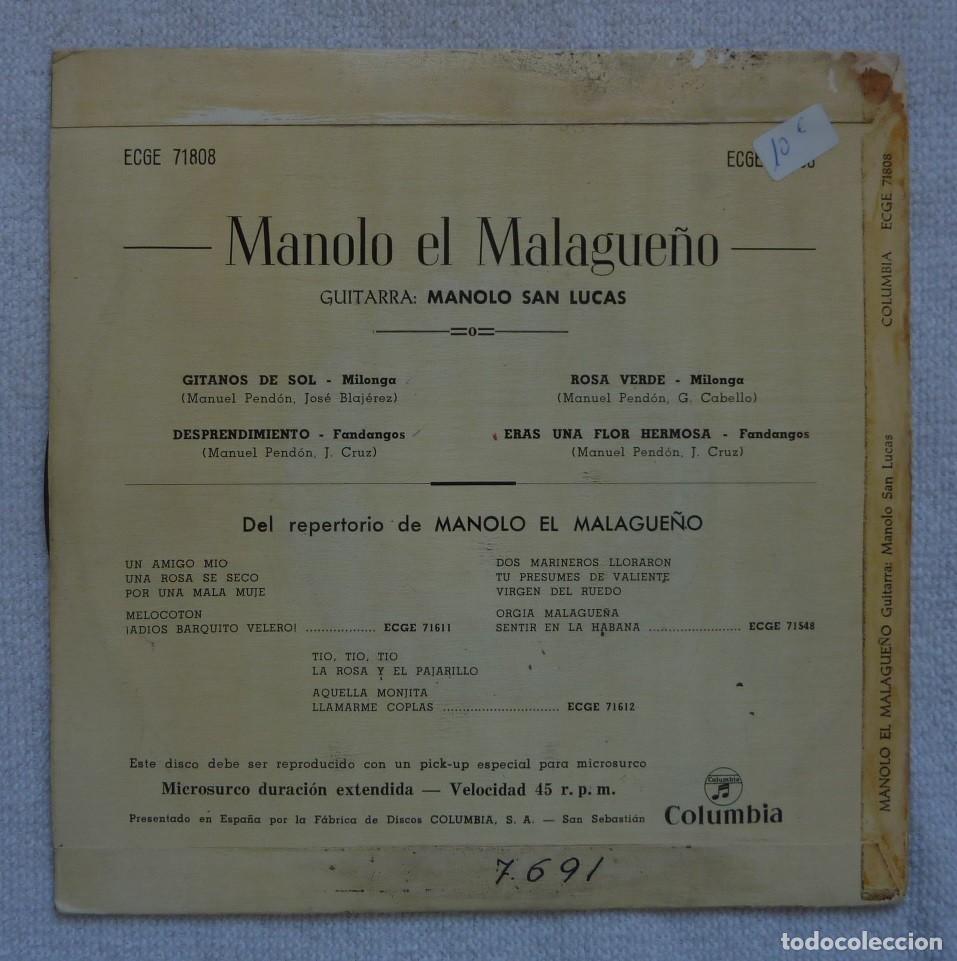 Discos de vinilo: MANOLO EL MALAGUE&Ntilde;O // GITANOS DE SOL+3 // 1963 // EP - Foto 2
