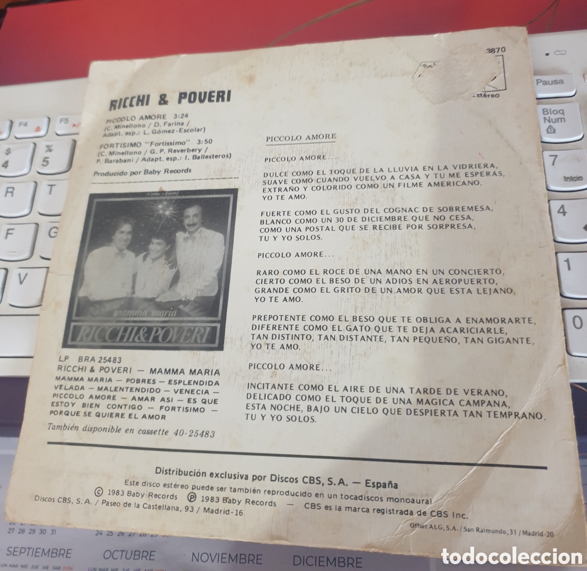 Discos de vinilo: Ricchi & Poveri - Piccolo amore - Foto 2