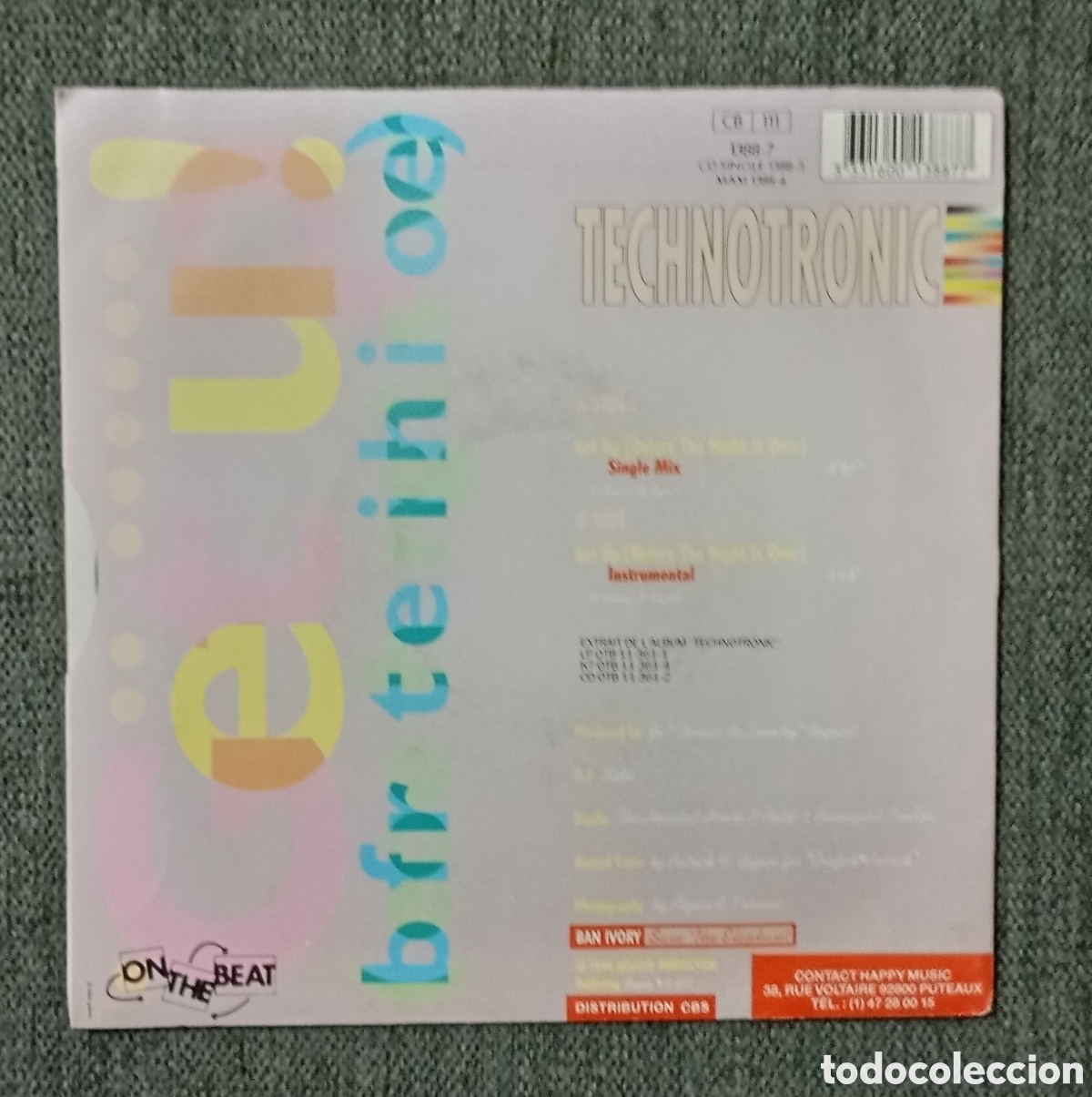 Discos de vinilo: Technotronic. Get Up/ Get Up instrumental. Single 7&rdquo;, a&ntilde;o 1990. - Foto 2