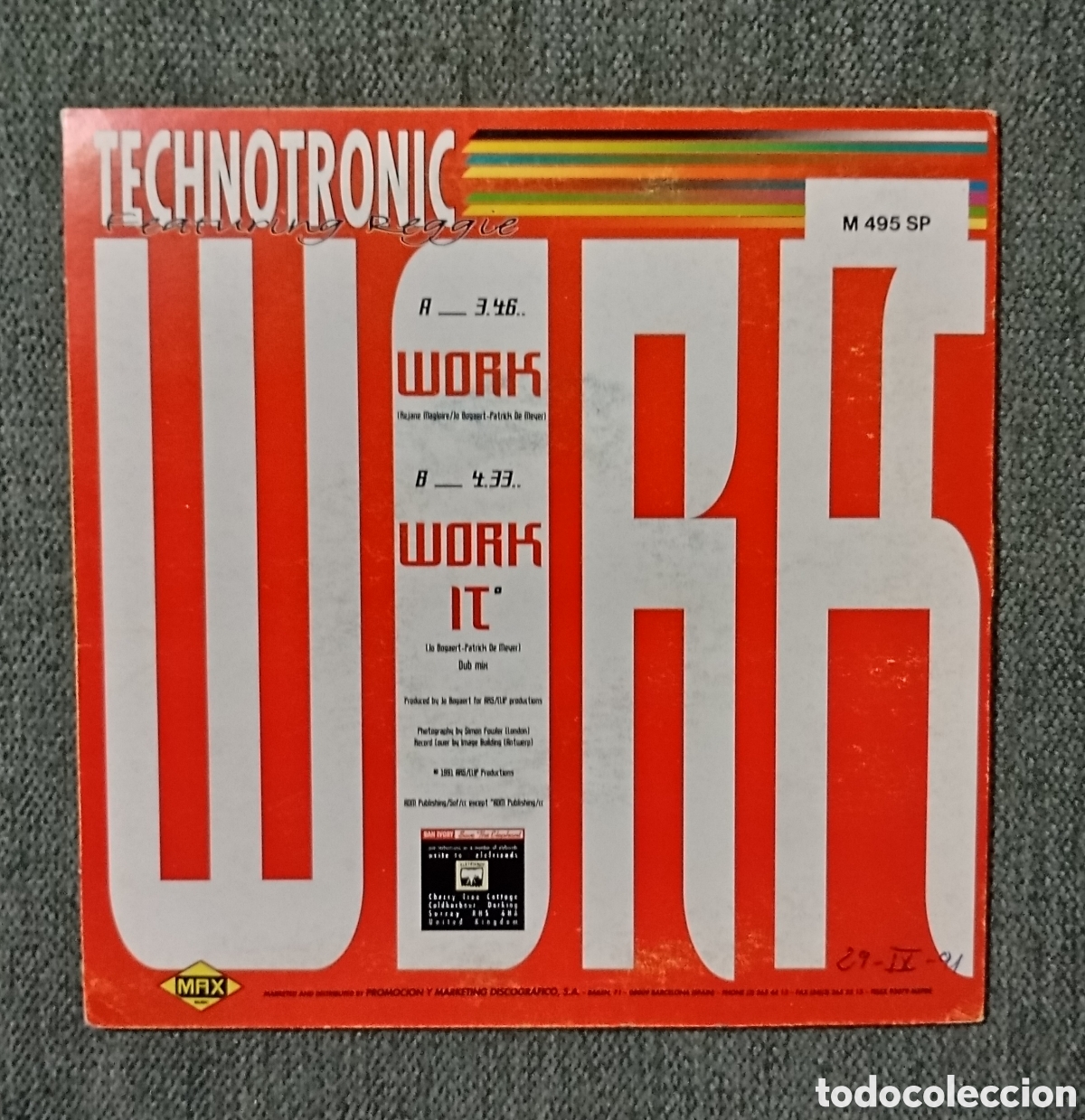 Discos de vinilo: Technotronic. Work/ Work It. Single 7&rdquo; a&ntilde;o 1991. - Foto 2