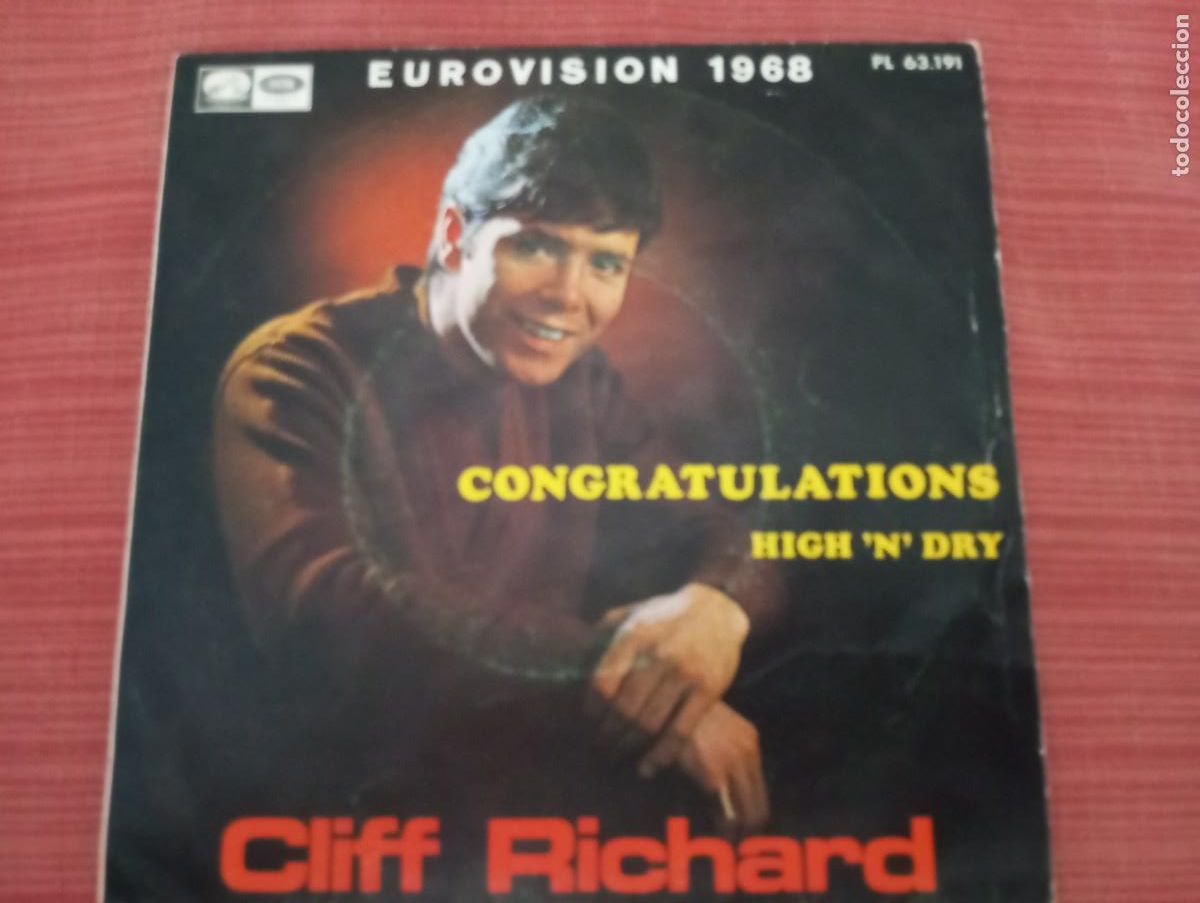 Discos de vinilo: EUROVISI&Oacute;N 68, CLIFF RICHARD, CONGRATULATIONS, SINGLE DE VINILO - Foto 1