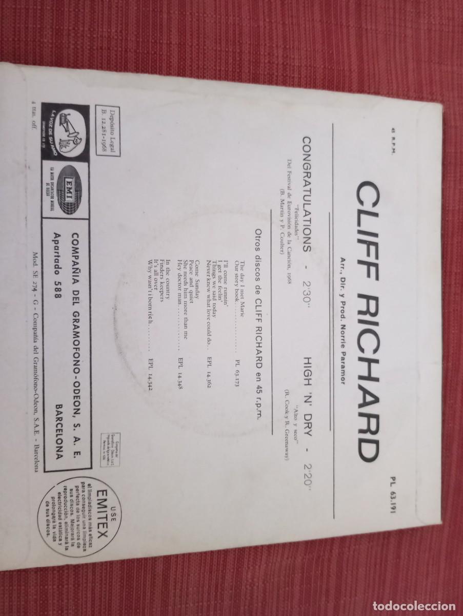 Discos de vinilo: EUROVISI&Oacute;N 68, CLIFF RICHARD, CONGRATULATIONS, SINGLE DE VINILO - Foto 2